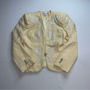 Vintage Nolan Miller Cream Blazer with Silver Embellishments 100% wool